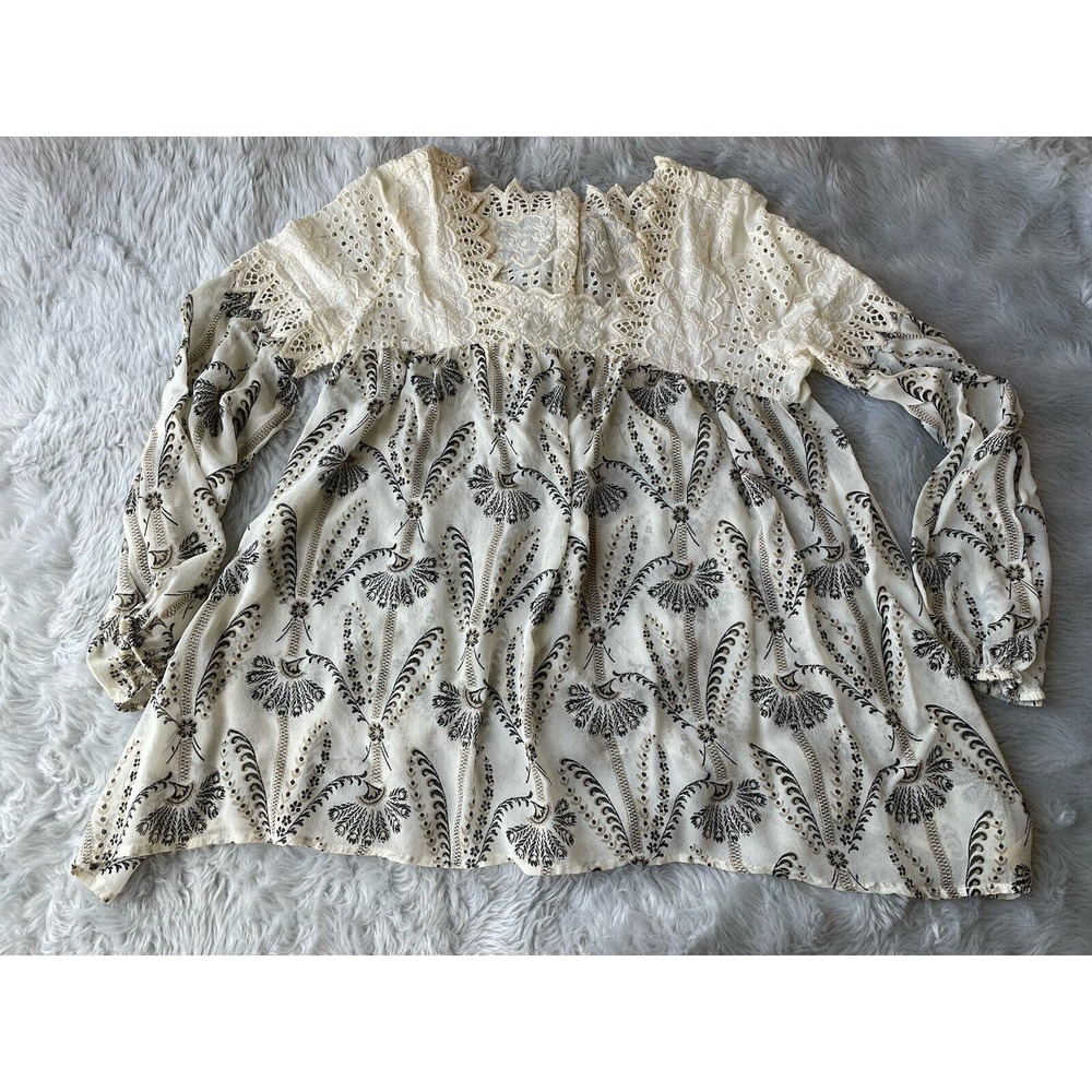 Anthropologie Cream and Black Blouse